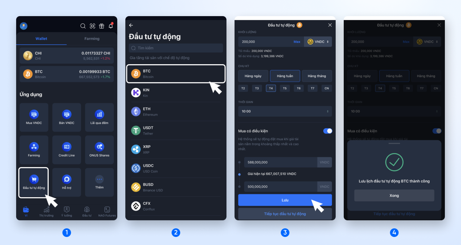 Hướng dẫn cài đặt mua tiền điện tử tự động trên ONUS
